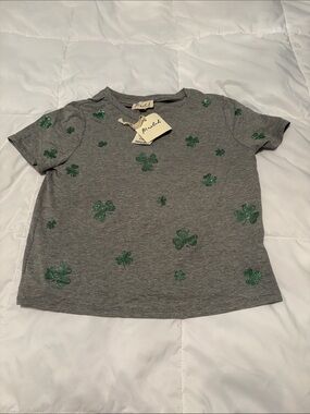 Gray Tee with Green Shamrock Embellishments